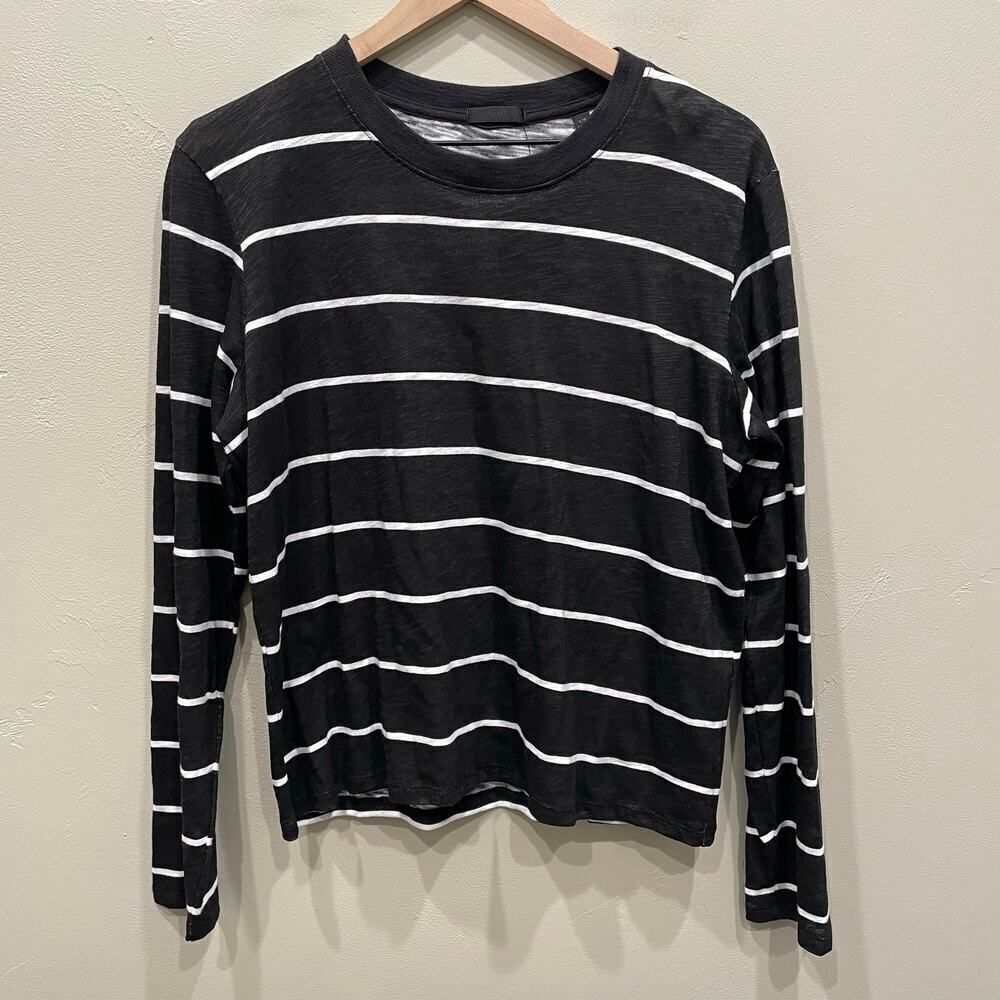 ATM Anthony Thomas Melillo Black & White Striped Long Sleeve Crew Top